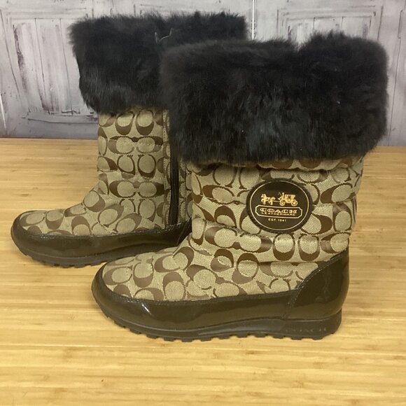 Coach Joyous Brown Signature Print Snow Boots 9.5 - Picture 2 of 9